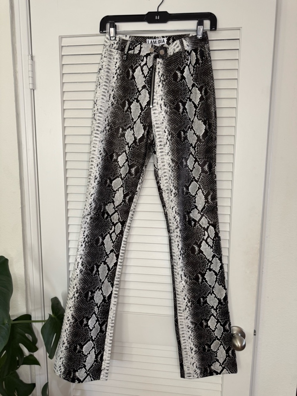 I.AM.GIA Black & White Snake-Print Flare Pants